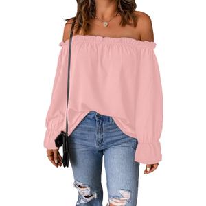 Spriolim Womens Sexy Off Shoulder Tops Long Sleeve Casual Fashion Chiffon Cute Shirts Pink, Large