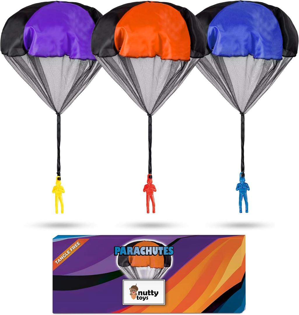 Nutty Toys Parachute Toys for Kids - Tangle Free Outdoor Flying Parachute Men, Top Indoor & Outside, 3 4 5 6 7 8 9 10 11 12 Year Old, Best Valentines Day Idea 2026, Unique Boy & Girl Easter Gifts