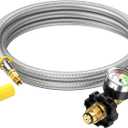 6ft Propane Tank Hose Extension with Gauge, POL x 1/4" Inverted Male Flare, Braided Supply Propane Tank Pigtail Hose, for 5-100lb Propane Tank Connection Extend a Stay RV Propane Kit, Dual Regulator