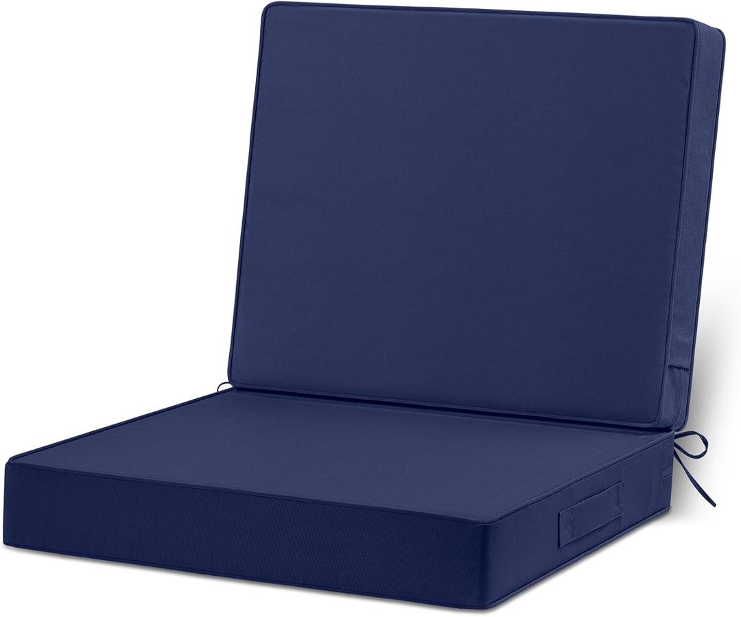 22x22 Outdoor Cushions for Patio Furniture, Waterproof Outdoor Chair Cushions with Non-Slip Ties and Handle, Washable Deep Seat Cushions for Outdoor Furniture with Removable Cover, Navy