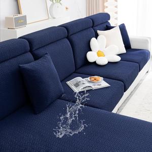 Smiry Waterproof Couch Cushion Covers, Stretch Jacquard Sectional Couch Covers, L Shape Chaise Lounge Sofa Slipcover, Washable Elastic Furniture Protector for Pets, Kid (XL-Chaise Cover, Navy)