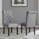 Roundhill Furniture Leviton Solid Wood Tufted Dining Chair, Set of 2, Gray (Grey)
