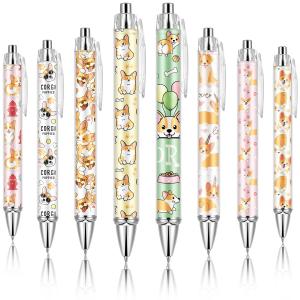 Ireer 8 Pcs Ballpoint Pens for Women 1.00 mm Cute Black Ink Fancy Pens Fine Point Smooth Writing for Journaling Aesthetic Office Supplies(Corgi)