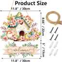 Decorative Spring Door Hangers Welcome Sign Blooming Flowers Birdhouse Wall Tags Plaque for Farmhouse Porch Front Yard Ornament Ironwork