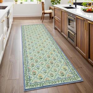 Kitchen Runner Rug Non Slip 2x6 Runners, Washable Area Rugs for Hallway, Flora Rug with Coquette Bow Pattern Soft Stain Resistant Indoor Carpet for Bedroom Entryway Laundry, Emerald Green