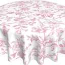 Pink Floral Tablecloth Round 70 x 70 Inch Light Pink Chinoiserie Floral Table Cloth Polyester Fabric Vintage Spring Summer Flowers Farmhouse Table Cover for Kitchen Party Picnic Outdoor Decor