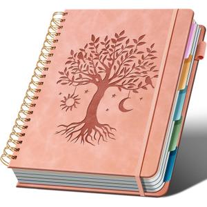 Hardcover Spiral Notebook 8.5" x 11" with 5 Removable Dividers 300 Pages Leather 5 Subject Notebook College Ruled 100GSM Large Spiral Notebooks for Work Thick Lined Journal for Women, Pink