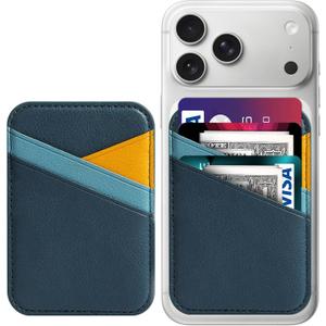 Miroddi for MagSafe Wallet, Magnetic Wallet for iPhone 17/16/15/14/13/12 Series, 0.12 Ultra-Thin Leather Magnetic Phone Card Holder, 3 Card Slots, Fits 3 Cards, Vegan Leather, Blue & Orange