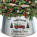 Small Metal Christmas Tree Collar 21 Inch Diameter Base, Small Tree Collar for Slim Trees, Christmas Truck Decorations (Silver)