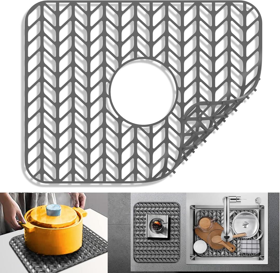 JIUBAR Sink Protectors for Kitchen Sink 12" 13" 16" 18" 19" 24" 26" 28" 29" 30" Silicone Sink mat| Silicone Kitchen Sink Mat Grid for Bottom of Farmhouse Stainless Steel(16.2"x 12.5"Gray)