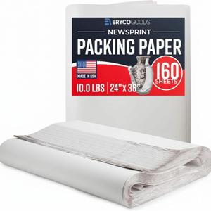 Bryco Goods 24" x 36" Newsprint Packing Paper Sheets for Moving | 160 Sheets | 10lb | Made in USA | Newspaper Paper | Must Have in Your Shipping Supplies