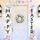 3 Pack Happy Easter Welcome Banner for Front Door, Hanging Easter Bunny Rabbit with Eggs and Daisy Porch Sign, Spring Holiday Home and Office Farmhouse Decor