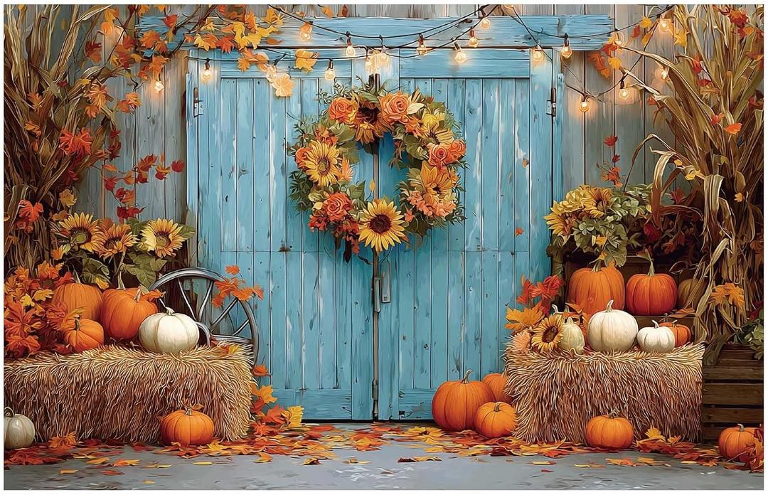 Fall Backdrop, 70.87x45.28 Inch Autumn Leaves Sunflowers Pumpkins Harvest Backdrop Banner Thanksgiving Party Decorations for Baby Shower Birthday Photo Props