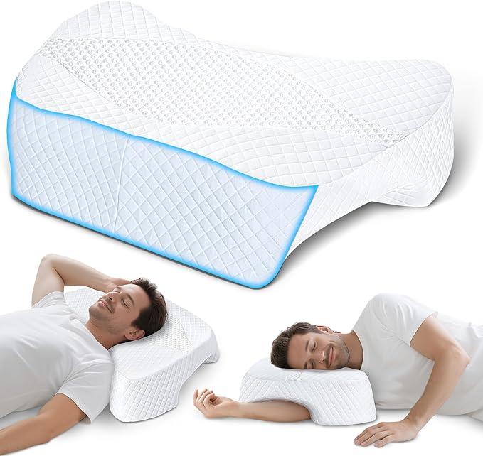 SAHEYER Side Sleeper Pillow with Arm Hole, Upgraded Shoulder Relief System for Neck Pain, Multi-Angle Memory Foam Pillow for Adults Side, Back and Stomach Sleeper Pressure-Free Sleep(White)