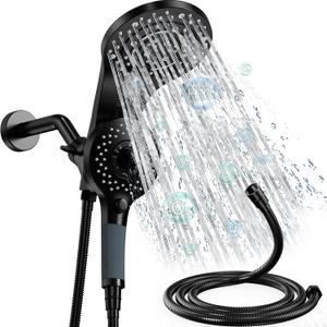 2 IN 1 Anti Clogging High Pressure Magnetic Shower Heads With Handheld Spray Combo And Shower Faucet Set Up 8 Spray ModesBlack Detachable Dual Shower Head