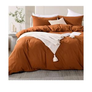 Terracotta Burnt Orange Duvet Cover Set Queen Size Linen Textured Organic Natural 100% Washed Cotton Duvet Cover Caramel 3 Pieces Bedding Set with Zipper Closure Soft (No Comforter), 90 x 90