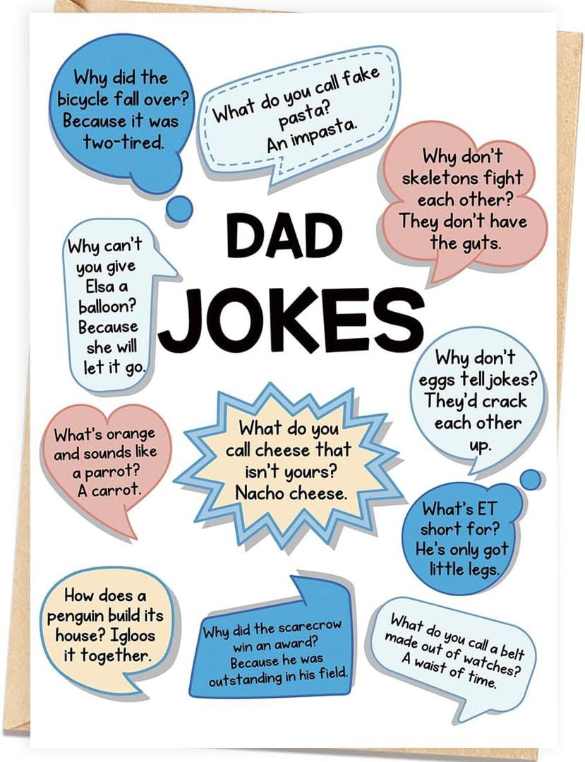 4 x Asmallgf Fathers Day Card Gift for Dad Him, Humor Father's Day Decoration Gifts from Son Daughter Kids, Emergency Dad Jokes Card, Meaningful Message for Father