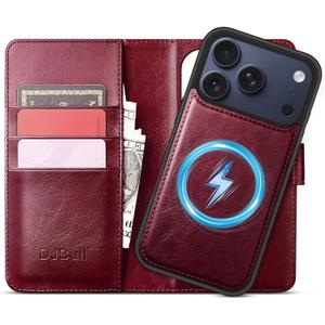 DJBull 2-in-1 Detachable Wallet Case for iPhone 17 Pro Max 6.9" RFID Blocking Flip Folio with Card Holder | PU Leather Shockproof Protective Cover Women Men for Apple 17 Pro Max Phone Case Wine Red