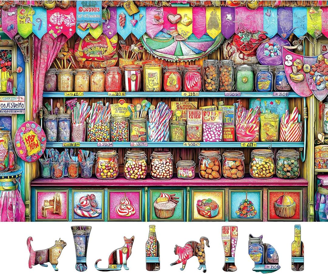 Blueforest Candy Shop 500 Piece Puzzles for Adults - Vibrant Sweets Store Jigsaw Puzzle, Nostalgic Candy Jar Decor & Challenging Family Activity (23"x15")