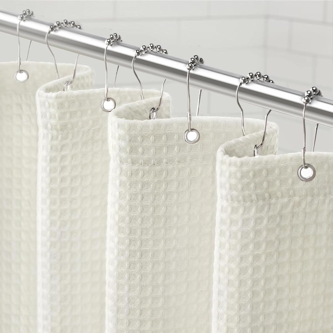Awellife Waffle Hotel Textured Cream Shower Curtains for Bathroom 230 GSM Heavy Duty Fabric Liner, 108" W X 72" L Inch