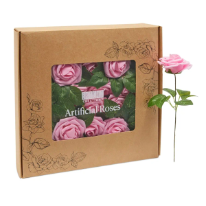 Bright Creations 136-Piece Artificial Flowers Crafting Kit with 60 3-Inch Foam Roses, 60 Stems, and 16 Plastic Leaf Bundles for Table Centerpieces, Faux Floral Arrangements, and Fake Bouquets (Pink)