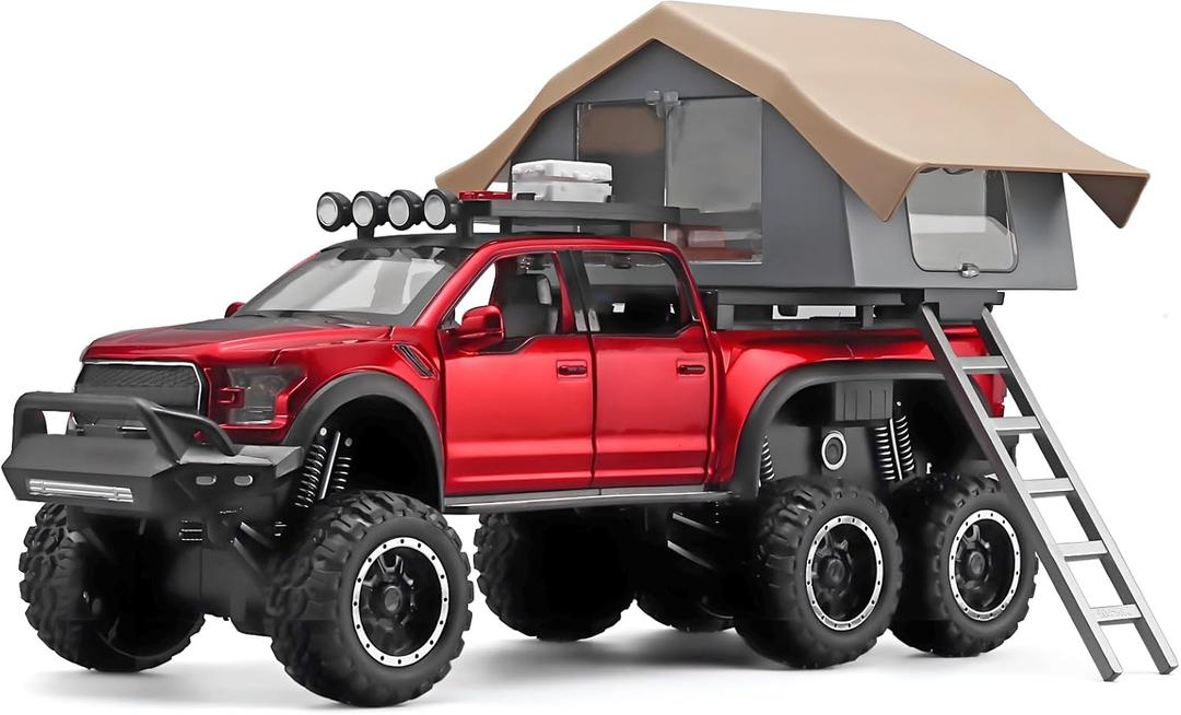 Toy Trucks for Boys Age 4-7,Trucks for Kids F150 Diecast Truck,Model F150 Pickup Truck with Sightseeing Cabin,Pull Back Cars with Light and Sound,Trucks for Kids Ages 4-8Red