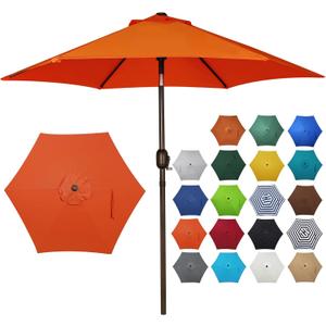 Blissun 7.5 ft Patio Umbrella, Yard Umbrella, Outdoor Market Umbrella with Push Button Tilt Crank, Orange