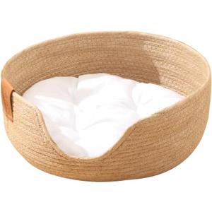 FRCOLOR Straw Nest Cat Bed Cat Scratcher Straw Bed Pet Wicker with Cushion Rattan Pet Nest Cute s Summer Tail Grass Woven Basket Medium Round Sleeping Indoor