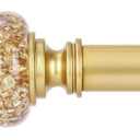 Gold Curtain Rods for Windows 48 to 84 Inch, Decorative Vintage Crystal 1'' Diameter Curtain Rod with Gold Foil Finials, Adjustable Heavy Duty Easy Install Drapery Pole Set for Farmhouse, Bedroom