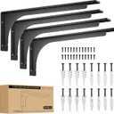 BATODA 16 Shelf Brackets with Beam (4pcs) - L Shelf Brackets Black - Hook Brackets for Floating Shelves - Wall Mounted Support for DIY Open Shelving Mounting Hardware Included (Pack 4) (4, 16 Inch)