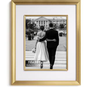 Yaetm 16x20 Gold Picture Frame with Decorative Inner Frame & Tempered Glass, Display 11x14 Photos with Mat on Wall - Portrait or Landscape - Ideal for Office & Home Dcor (Gold, Single)