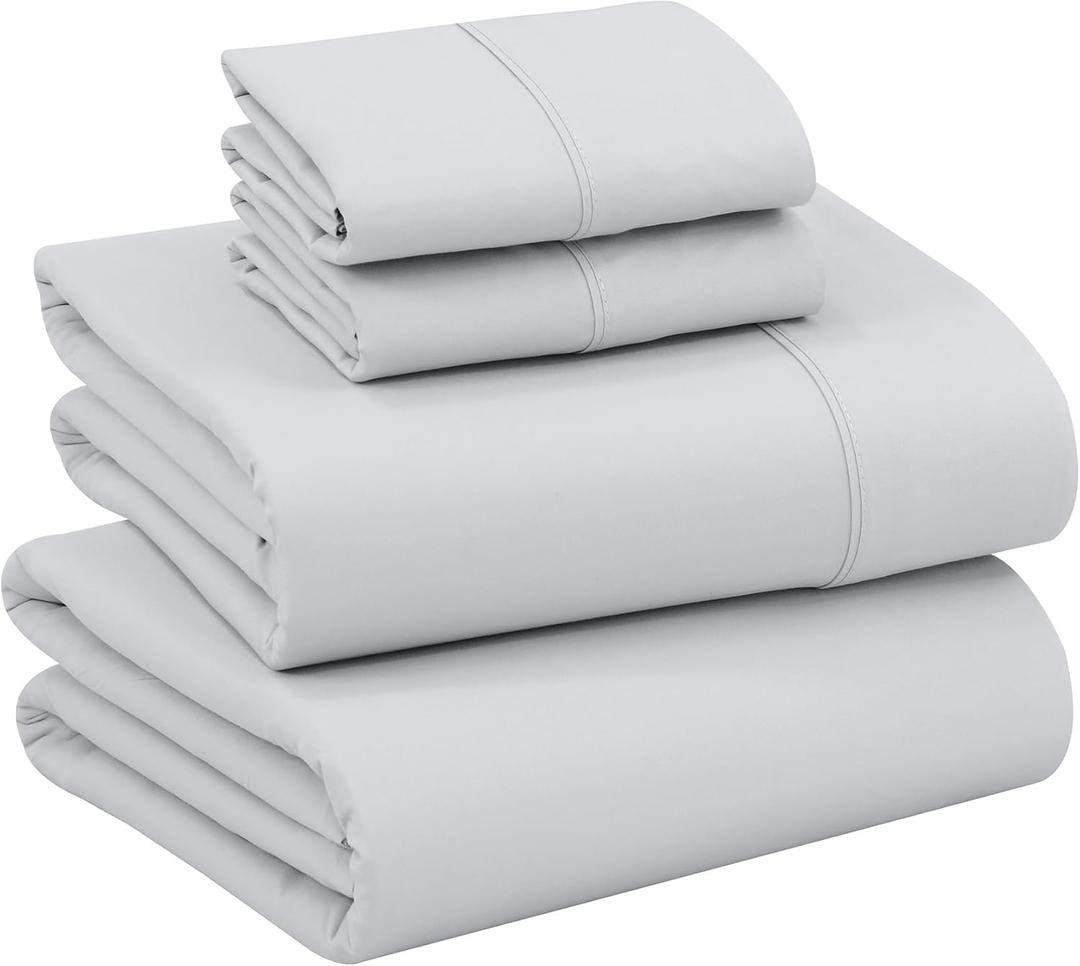 RUVANTI 100% Cotton California King Sheet Sets, 4 Pieces, Soft & Breathable Percale Weave Bedding, Deep Pocket 14", Hotel Standard, Crisp Cool Feel & Durable, Perfect Dyed Sheets, Quiet Gray