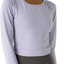 Women's Long-Sleeve Crop Top - Open Back Tie, Thumbholes Moisture-Wicking Quick-Dry for Yoga, Fitness & Workout (L)