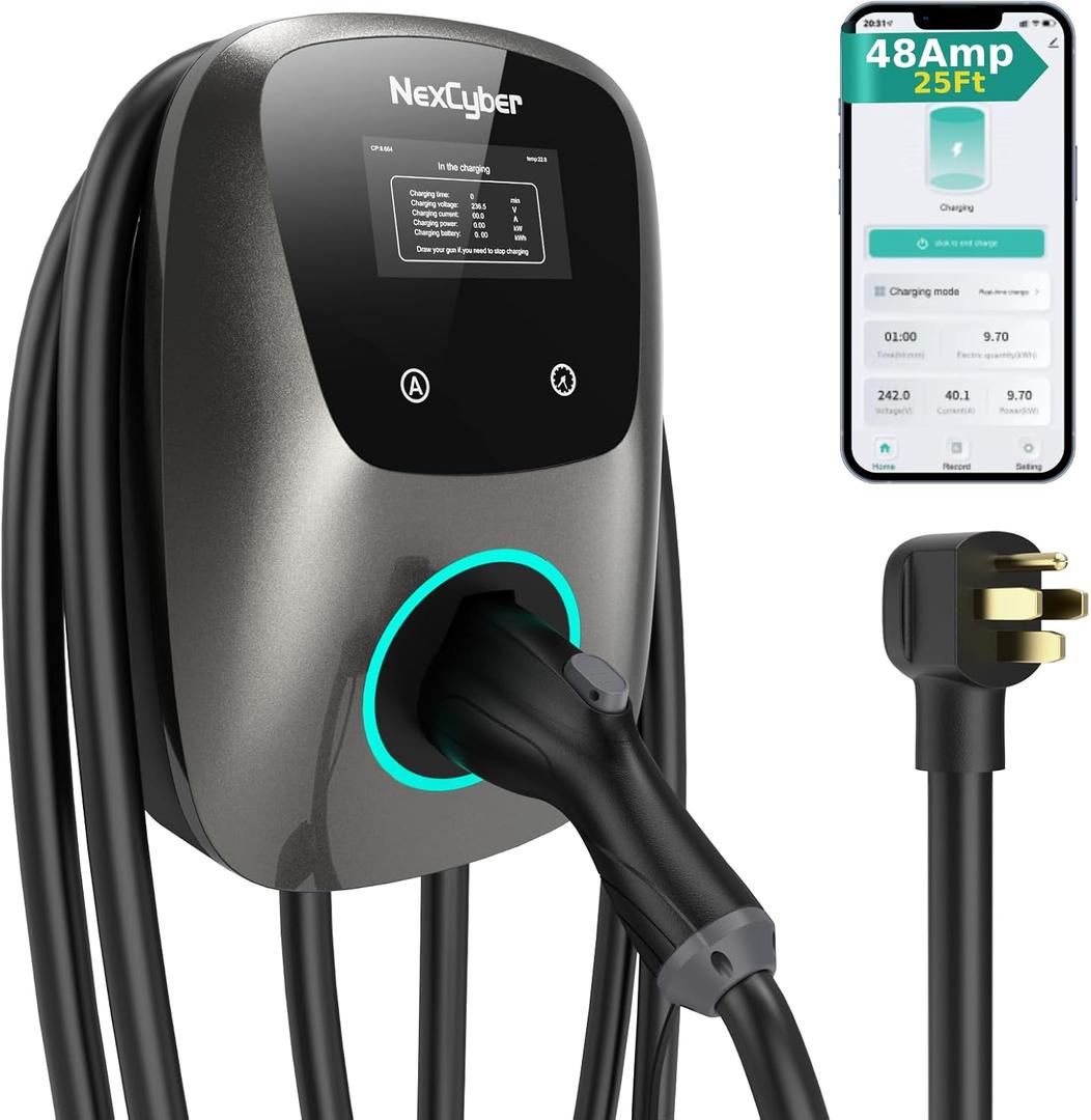 [ETL/Energy Star Certified] NexCyber Level 2 Electric Vehicle (EV) Charger, 48 amp/11.5kW EVSE w/ J1772 Connector, 240V NEMA 14-50p Plug Electric Car Charger, APP Start/Plug and Play for Home Level 2