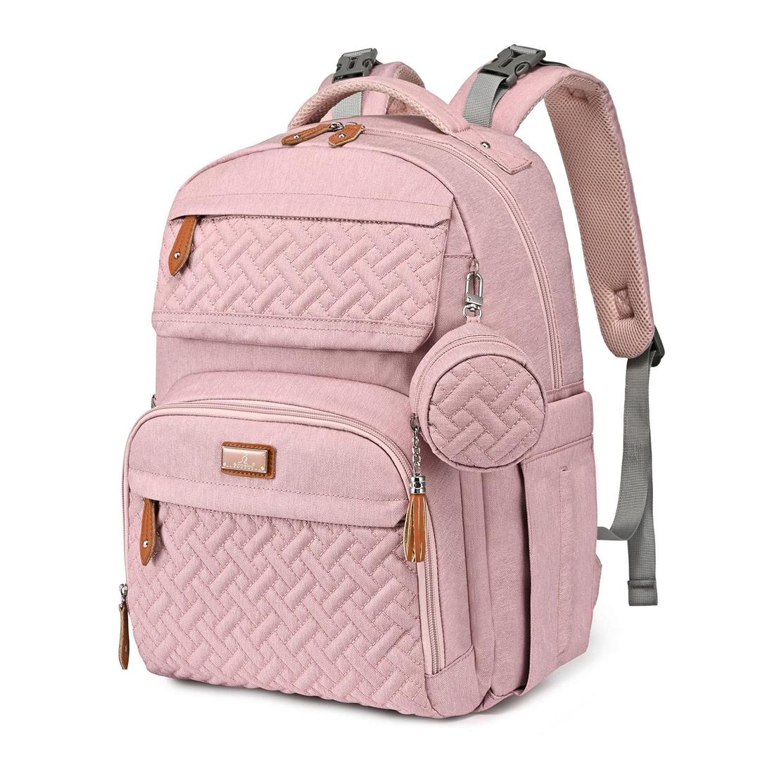 BabbleRoo Diaper Bag Backpack - Travel Large Baby Diaper Bag with Changing pad, Waterproof Baby Bags for Mom & Dad, Unisex Bags with Pacifier Case, Luggage Strap & Stroller Clips Pink
