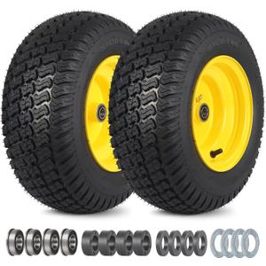 16x6.50-8 Tubeless Tire and Wheel, 16x6.5-8 Lawn Mower Tires, 3"-4.5" Offset Hub, 3/4" or 5/8" Bearing, Universal Fit Riding Mower and Garden Tractor Front Wheel, 4 Ply, S-Turf Pattern, 2 Pack