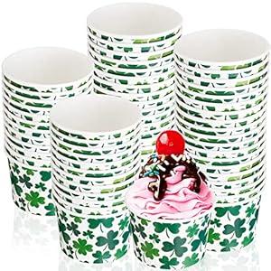 Zopeal 50 Packs 9 oz St Patrick's Day Paper Ice Cream Cups Shamrock Disposable Ice Cream Bowls St Patty's Day Snack Cups Containers Dessert Soup Bowls for Sundae Frozen Yogurt (Elegant Shamrock)