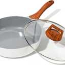 Nonstick Frying Pans With Lid, 11 Inches Skillets Deep Frying Pan Non stick, Ceramic Frying Pans With Pour Spout, Non Toxic Frying Pan for Stove, Induction, Gas, PB/CD/PFOA Free (White,11 Inches)