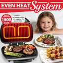 SugarWhisk Family-sized Contact Grill, 6-Serving Electric Indoor Grill with Adjustable Temp Control, Ceramic Coating, 1500W, Graphite