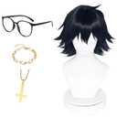 Shizuku Wig Short Black Wig with Bangs Women Heat Resistant Hair Anime Cosplay Party Shizuku Murasaki Character Wigs +Glasses+Necklace+Blacelet