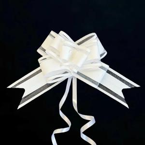 50PC White Gift Wrap Bows - 3.7"Pull Bows for Present Wrapping, Basket Handle Decor, Christmas Wedding Birthday Party Supplies, DIY Craft Accessories (Matte-White, 1 Count (Pack of 50))