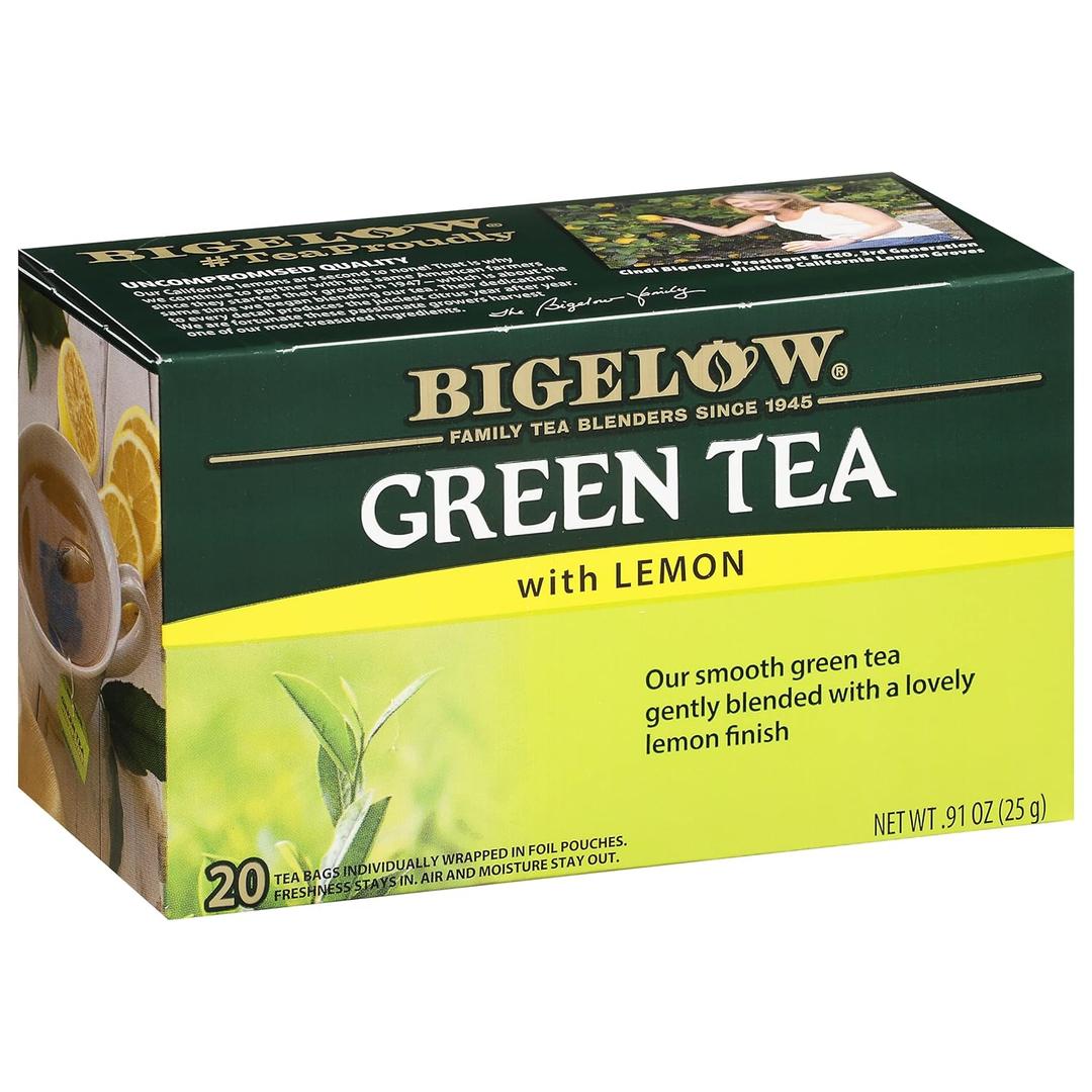Bigelow Tea Green with Lemon Tea Bags, Caffeinated, 20 Count, Pack of 6, Best By: NOV 2028