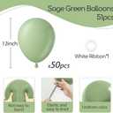 Sage Green Balloons 12 inch, Light Pastel Green Latex Balloon 50pcs Party Balloons for Wedding Bridal Shower Baby Shower Birthday Party Decorations