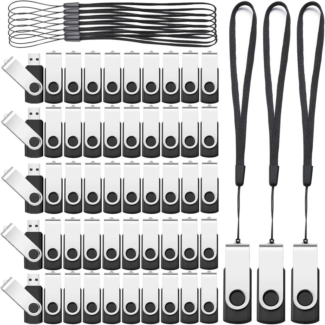 Aoriher 50 Pack USB 2.0 Flash Drives Bulk, Portable USB Thumb Drives with Lanyards, Swivel Flash Drives Thumb Drives for Office School Data Storage (2GB)