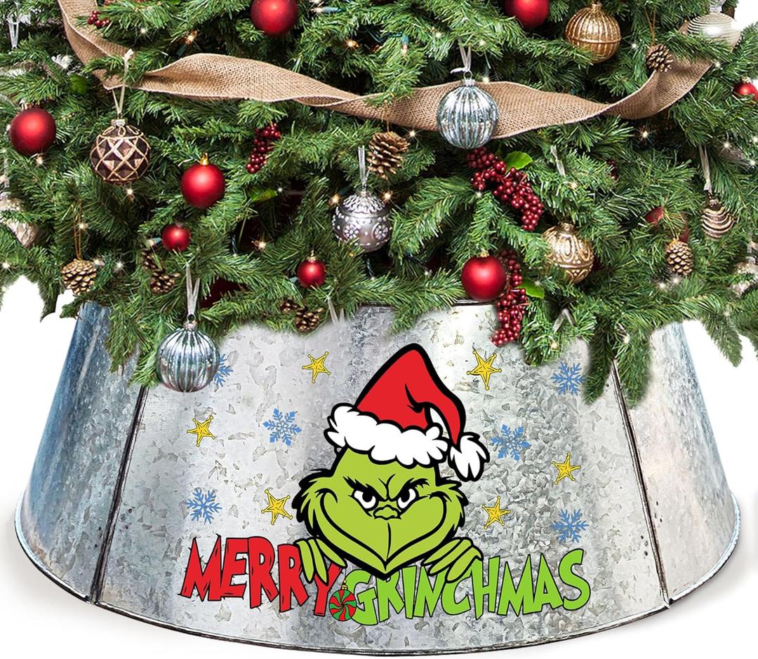 Christmas Tree Collar 29 Inch Diameter Base, Metal Tree Collars for Pencil Tree, Large Tree Collar for Christmas Tree Decorations Silver