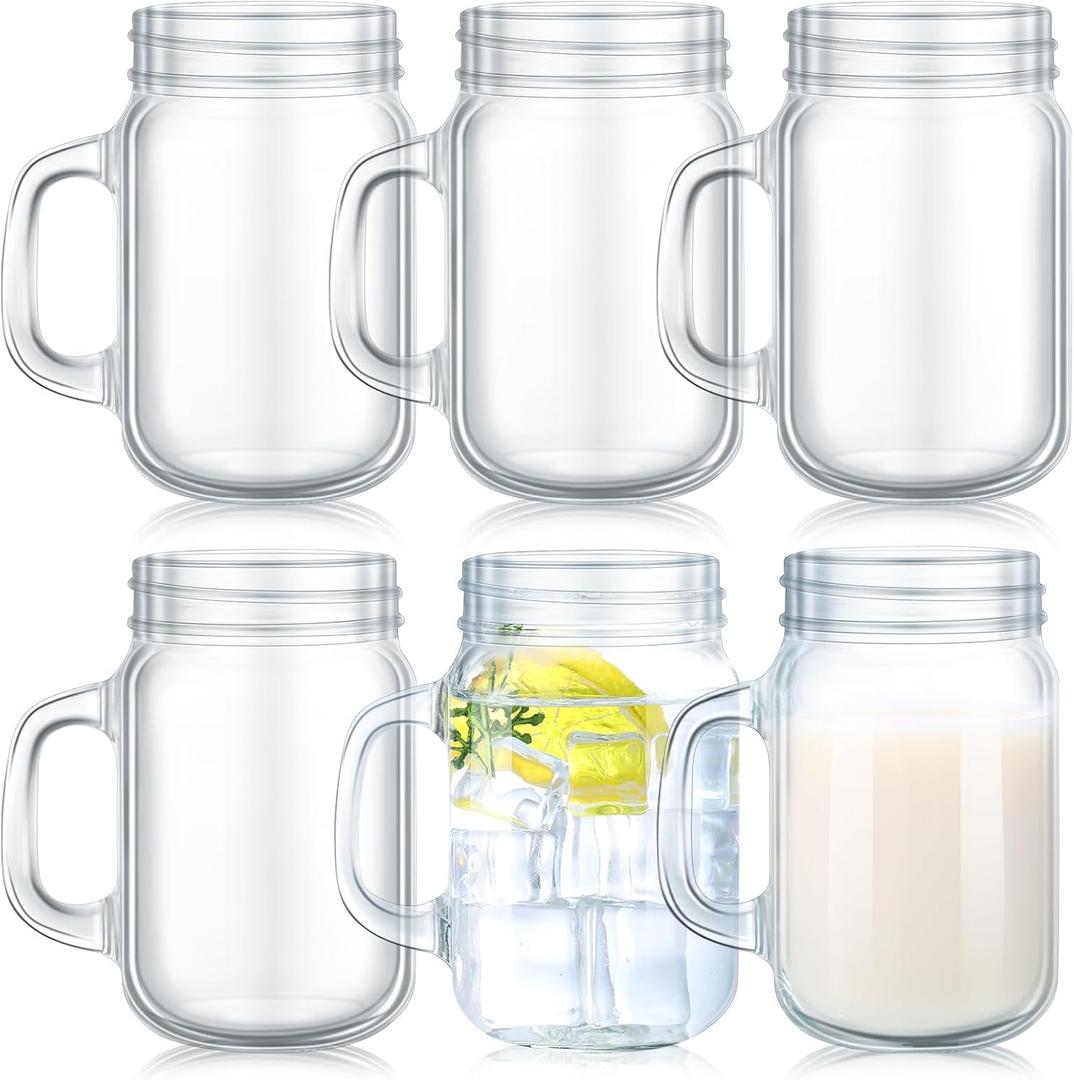 6 Pieces 12 oz Mason Jar Drinking Glasses No Lids Mugs with Handles Mason Drinking Jars Glass Cups for Kitchen Bar Beer Coffee Cold Beverages Cocktails Juice Smoothie DIY