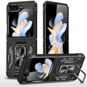 for Samsung Galaxy Z Flip 6 Case with Screen Protector,Built-in Slide Camera Cover+360Stand Ring for Z Flip 6 Case Shockproof Anti-Scratch Military-Grade Drop Heavy Duty Protection Black
