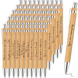 Fulmoon 200 Pcs Employee Appreciation Gift Bulk Inspirational Wooden Bamboo Pens Motivational Thank You Pens Fathers Day Graduation Gift for Teacher Coworkers Team Staff Nurse Volunteer Cna Week