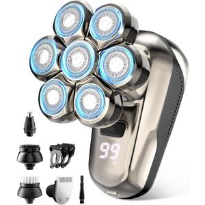 Head Shaver for Bald Men, 5-in-1 Electric Razor with 7D Floating & 2-Speed Modes, IPX7 Waterproof, LED Smart Display and & Type-C Fast Charging, Professional Grooming Kit for Men Head, Face Beard