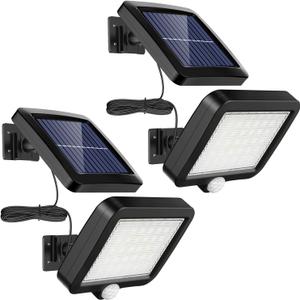 MPJ Solar Light Outdoor,56 LED Solar Light Outside with Motion Detector, IP65 Waterproof, 120 Lighting Angle, Solar Wall Light for Garden with 16.5ft Cable, 2 Pack (Black)